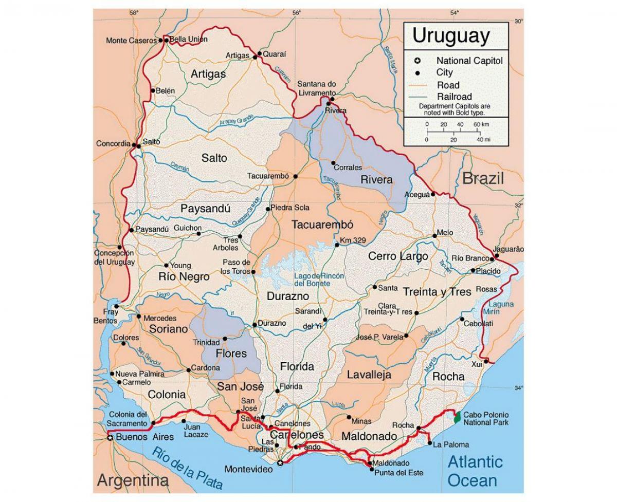 Kart over Uruguay med helt
